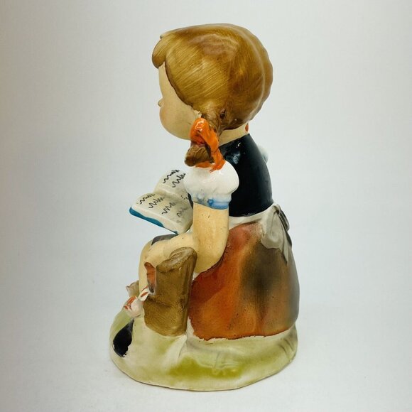 Vintage Wales Hand Painted Porcelain Figurine Girl Reading Book Japan - Picture 5 of 10